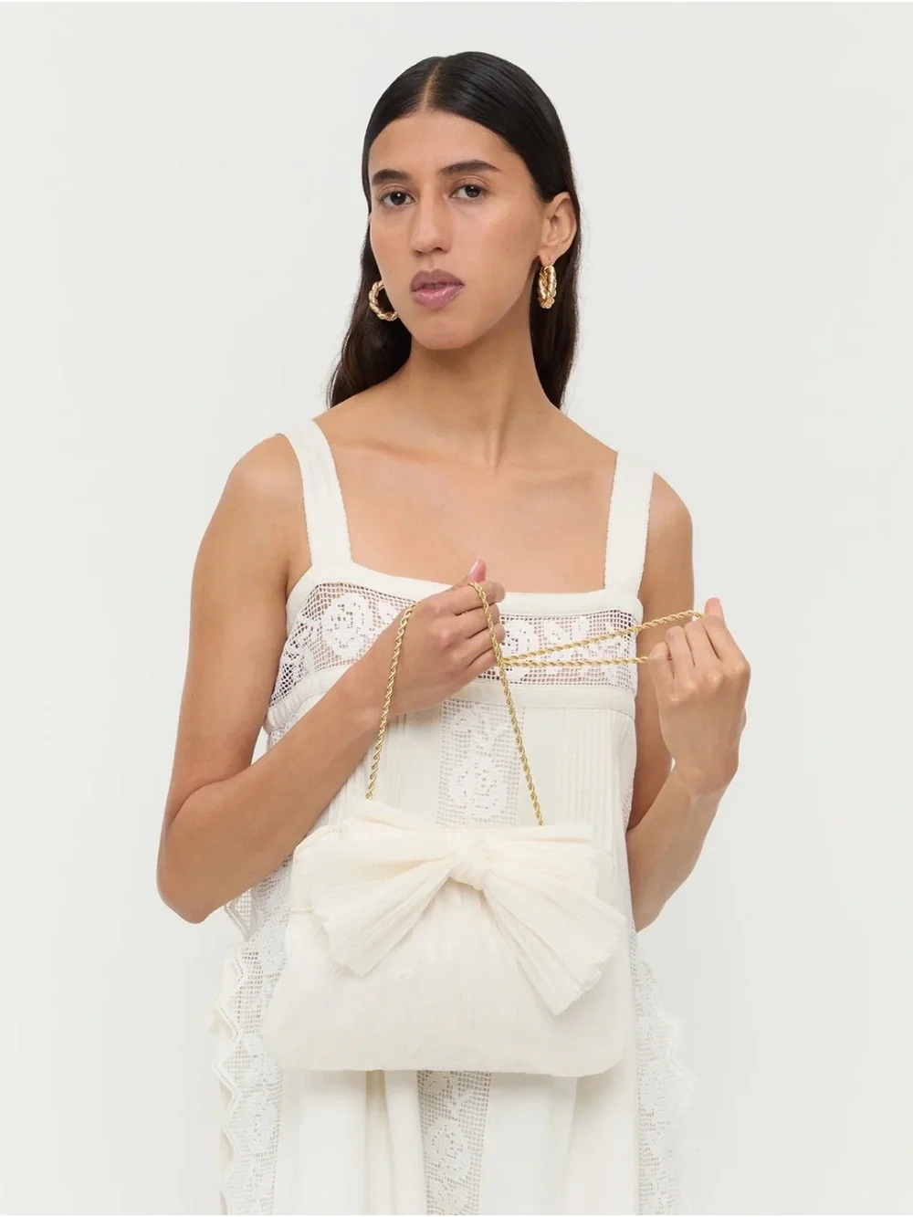 Loeffler Randall Dahlia Pearl Pleated Bow Heel & Rayne Pearl Bow Clutch - NEW